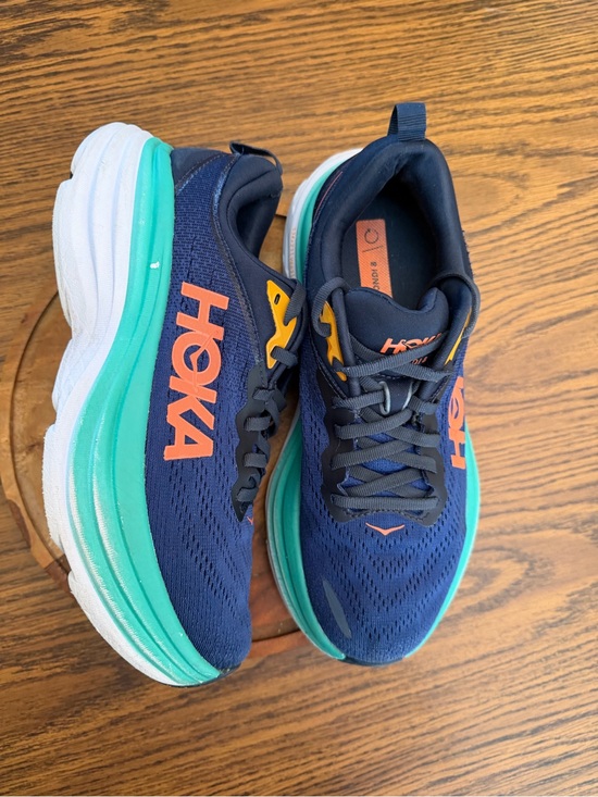 Hoka Shoes - Hoka Navy Running Shoes with Teal Midsole and Orange Logo